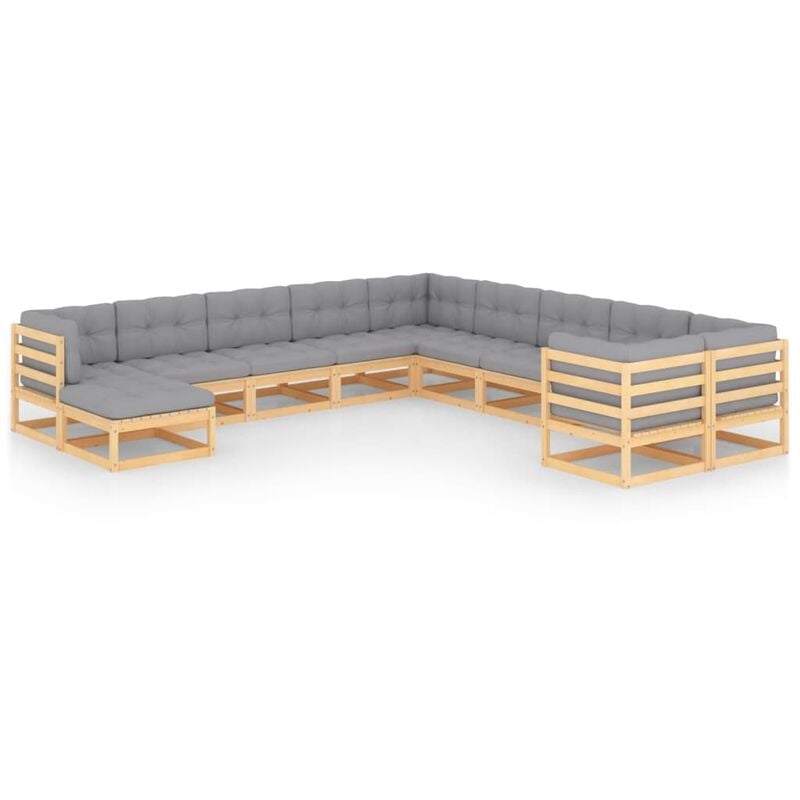 

Muebles de jardín 11 piezas con cojines de madera de pino maciza - Marrón - Youthup