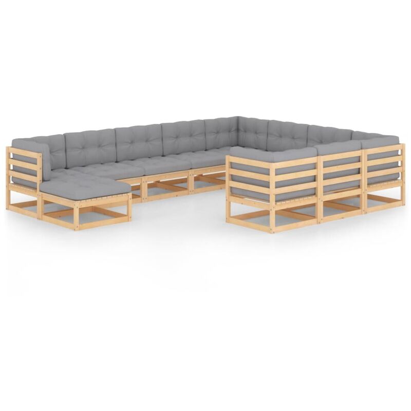 

Muebles de jardín 11 piezas con cojines de madera de pino maciza - Marrón - Youthup