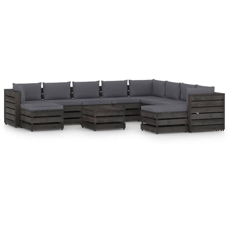 

Muebles de jardín 11 piezas con cojines madera impregnada gris - Youthup
