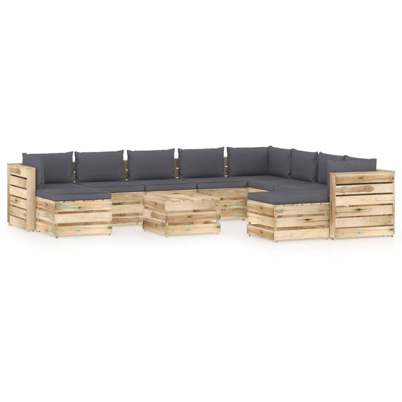 

Muebles de jardín 11 piezas con cojines madera impregnada verde - Youthup