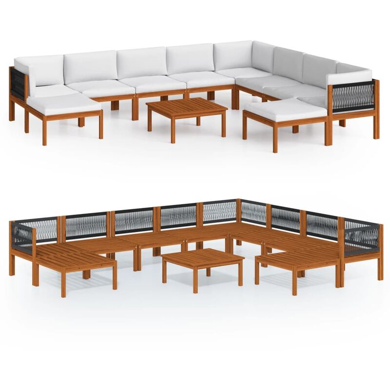 

Muebles de jardín 11 pzas cojines crema madera maciza acacia - Marrón - Youthup