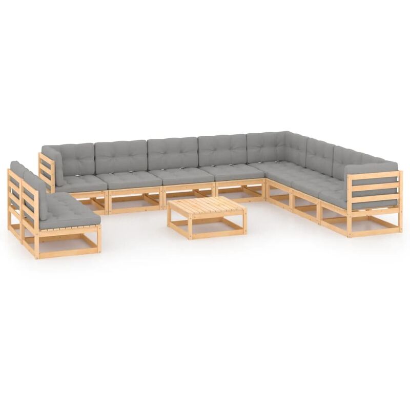 

Muebles de jardín 11 pzas con cojines de madera de pino maciza - Marrón - Youthup