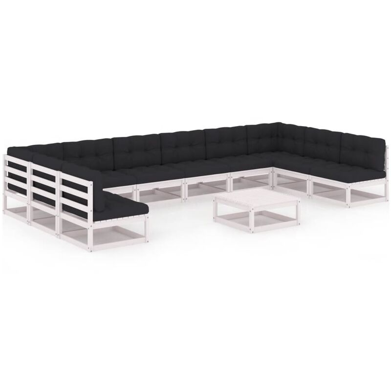 

Muebles de jardín 11 pzas y cojines blanco madera maciza pino - Blanco - Youthup