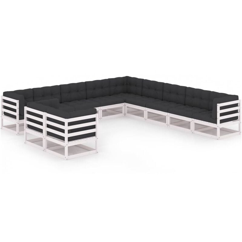 

Muebles de jardín 11 pzas y cojines blanco madera maciza pino - Blanco - Youthup