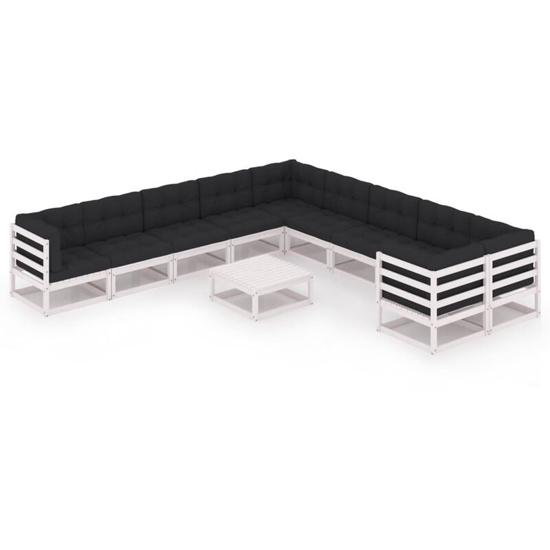 

Muebles de jardín 11 pzas y cojines blanco madera maciza pino - Blanco - Youthup