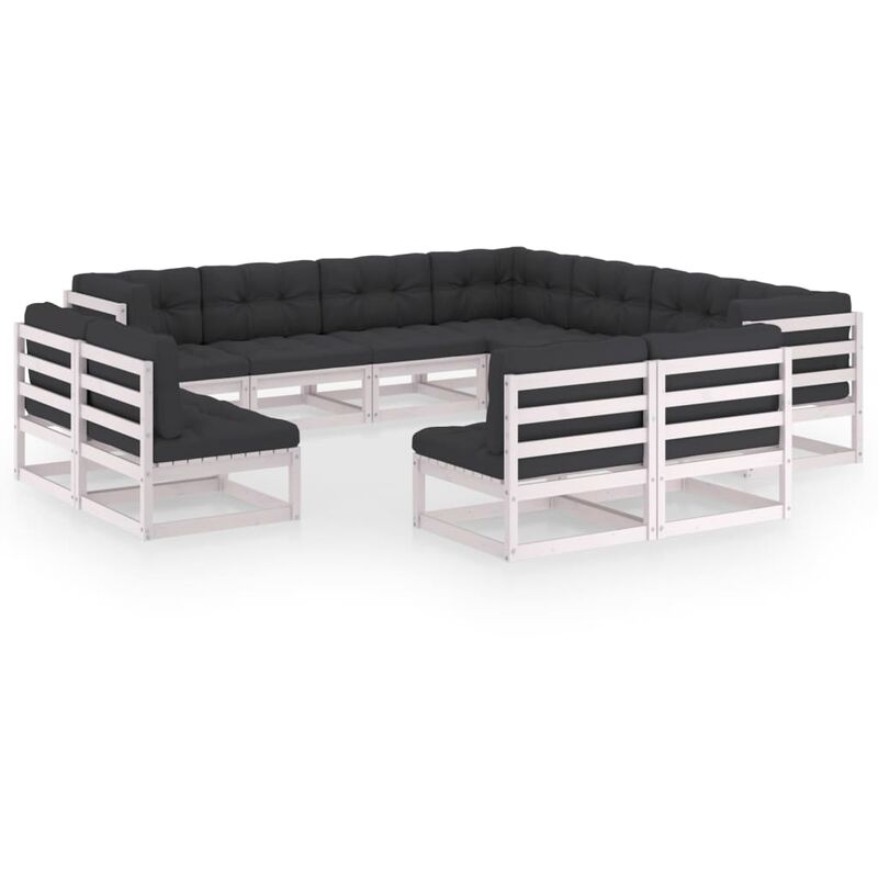 

YOUTHUP Muebles de jardín 11 pzas y cojines blanco madera maciza pino - Blanco