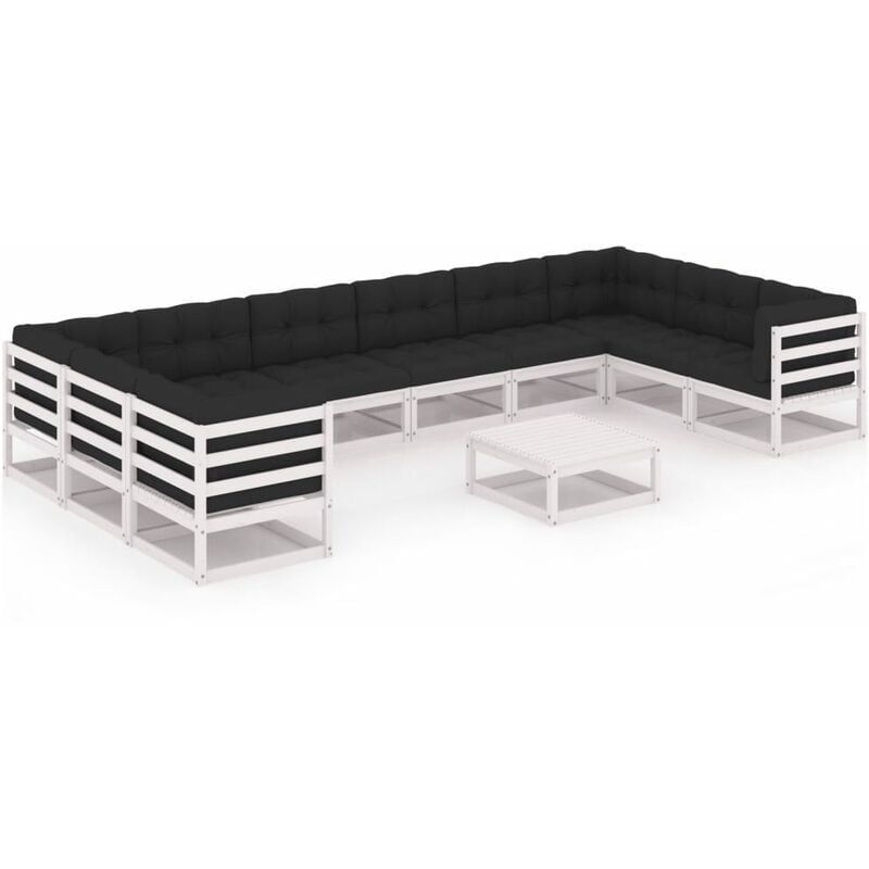 

YOUTHUP Muebles de jardín 11 pzas y cojines blanco madera maciza pino - Blanco