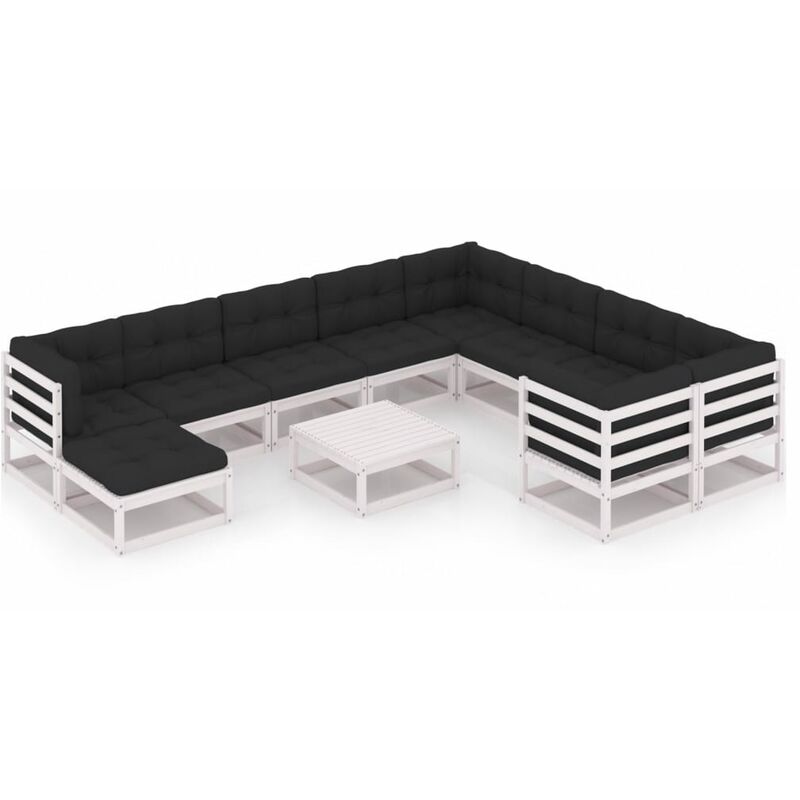 

Muebles de jardín 11 pzas y cojines blanco madera maciza pino - Blanco - Youthup