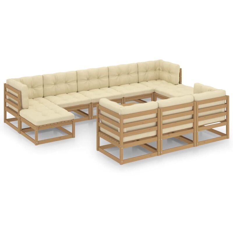 

Muebles de jardín 11 pzas y cojines marrón miel madera de pino - Marrón - Youthup