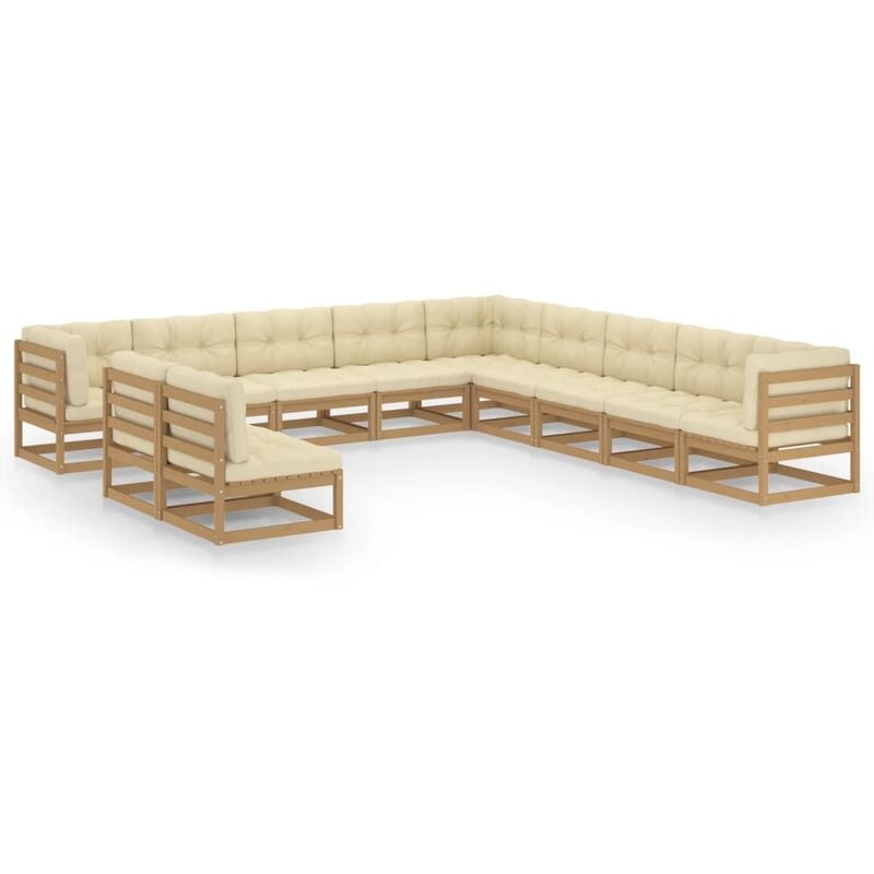 

Muebles de jardín 11 pzas y cojines marrón miel madera pino - Marrón - Youthup