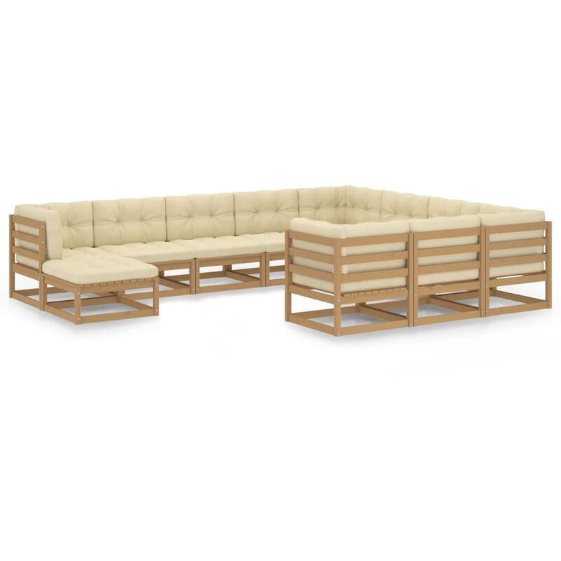 

Muebles de jardín 11 pzas y cojines marrón miel madera pino - Marrón - Youthup