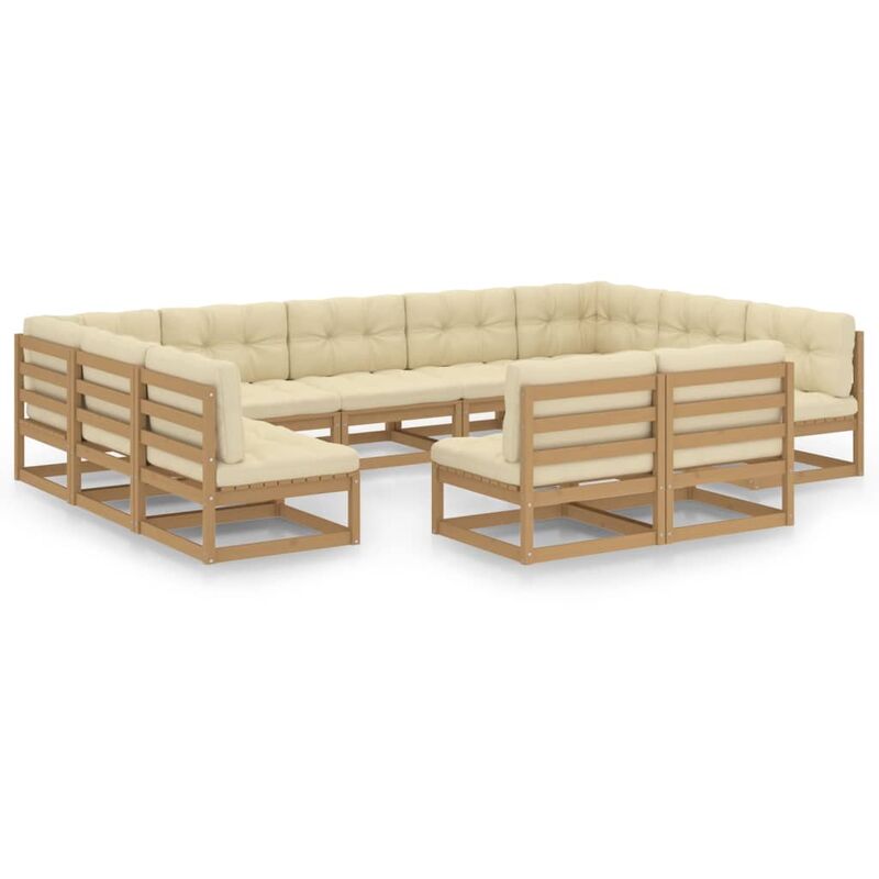 

Muebles de jardín 11 pzas y cojines marrón miel madera pino - Marrón - Youthup