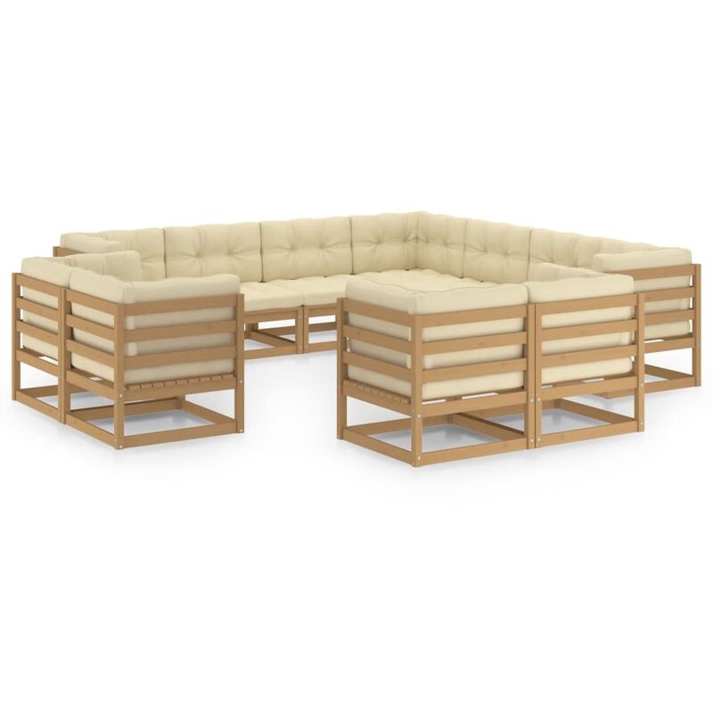 

Muebles de jardín 11 pzas y cojines marrón miel madera pino - Marrón - Youthup
