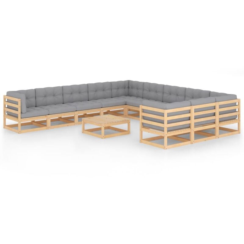 

Muebles de jardín 12 piezas con cojines madera de pino maciza - Marrón - Youthup