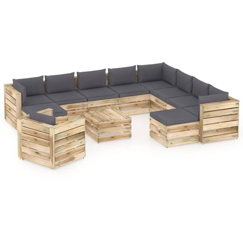 

Muebles de jardín 12 piezas con cojines madera impregnada verde - Youthup