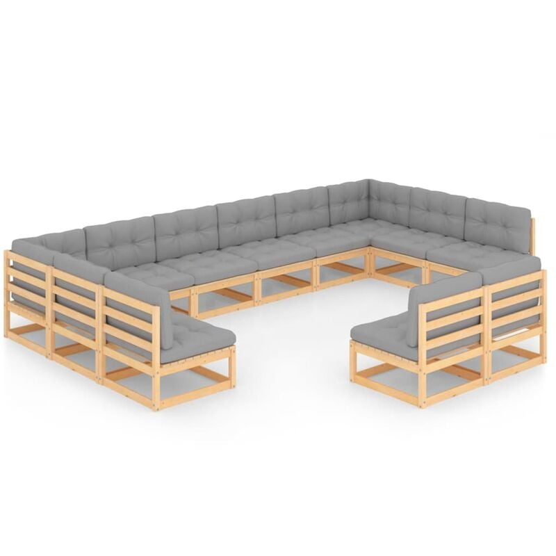 

Muebles de jardín 12 pzas con cojines de madera de pino maciza - Marrón - Youthup