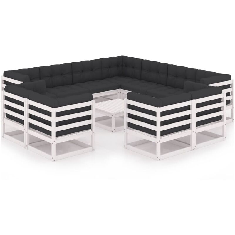 

Muebles de jardín 12 pzas y cojines blanco madera maciza pino - Blanco - Youthup