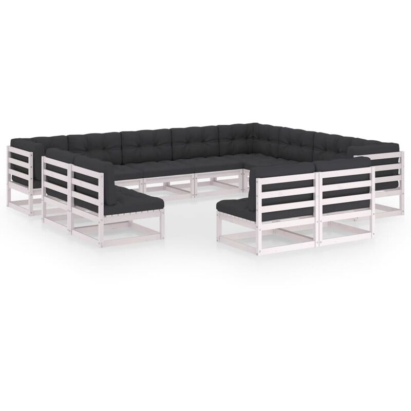 

Muebles de jardín 12 pzas y cojines blanco madera maciza pino - Blanco - Youthup