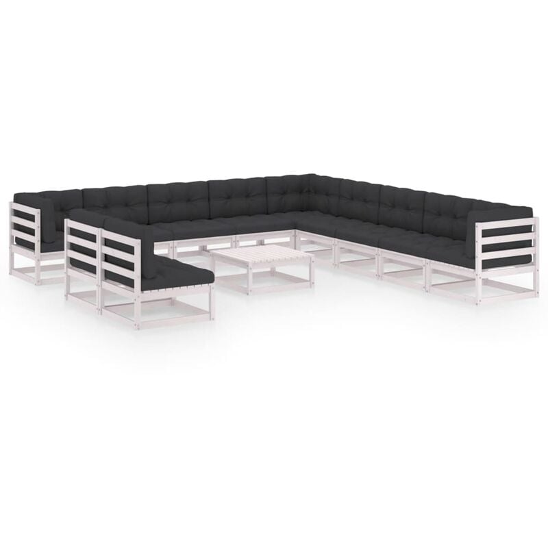 

Muebles de jardín 12 pzas y cojines blanco madera maciza pino - Blanco - Youthup