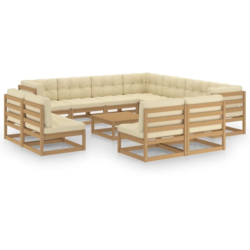 

Muebles de jardín 12 pzas y cojines marrón miel madera de pino - Marrón - Youthup