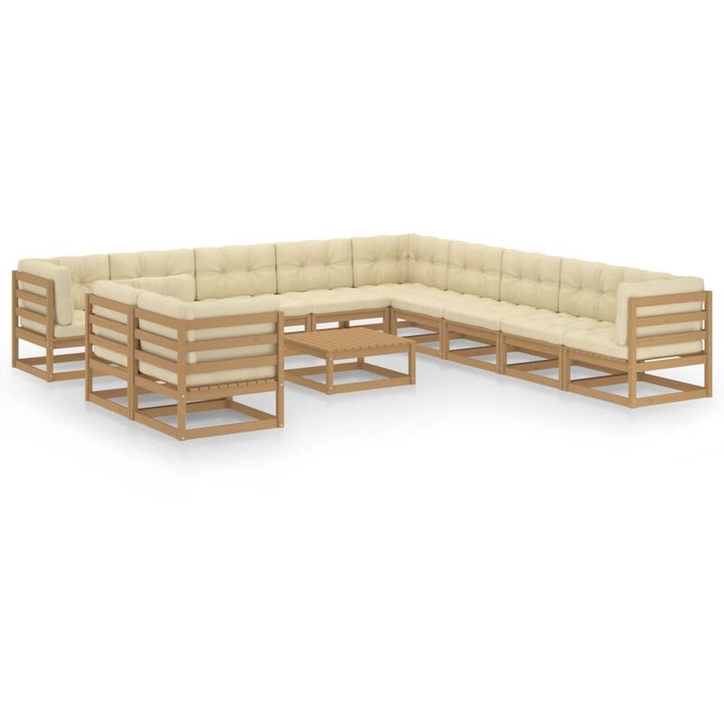 

Muebles de jardín 12 pzas y cojines marrón miel madera de pino - Marrón - Youthup