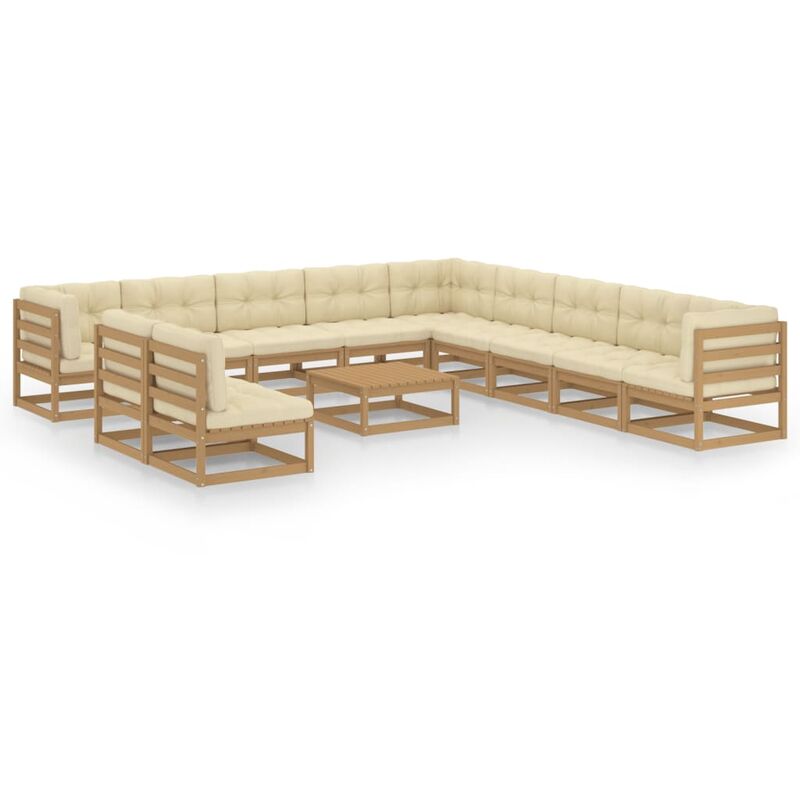 

Muebles de jardín 12 pzas y cojines marrón miel madera de pino - Marrón - Youthup