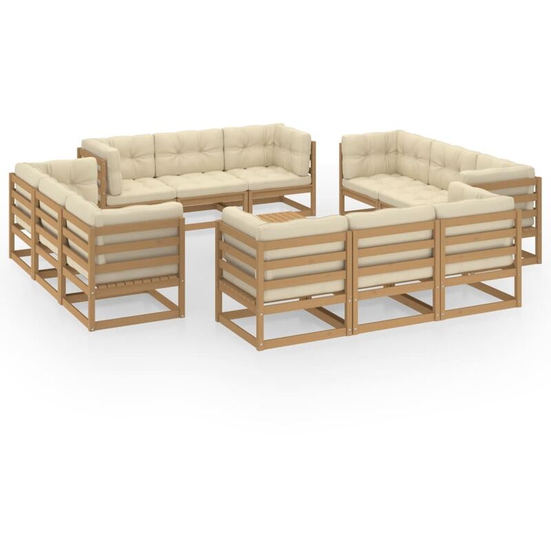 

YOUTHUP Muebles de jardín 13 piezas con cojines madera de pino maciza - Marrón