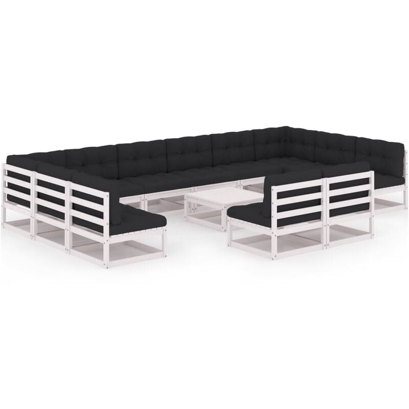

Muebles de jardín 13 pzas y cojines blanco madera maciza pino - Blanco - Youthup