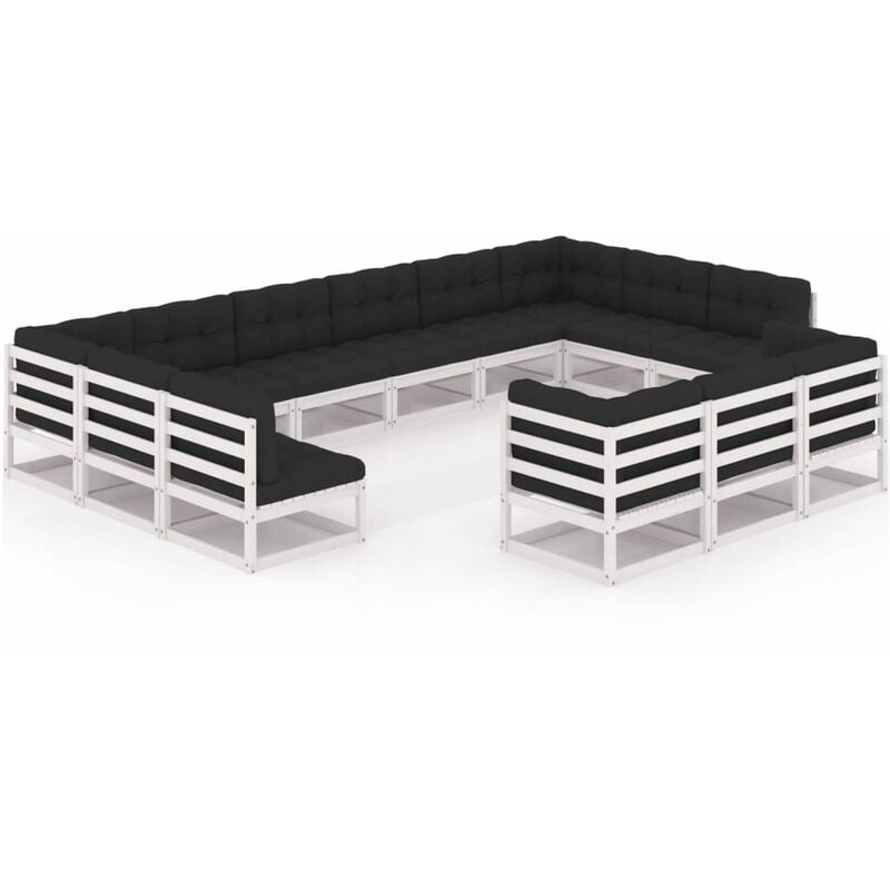 

Muebles de jardín 13 pzas y cojines blanco madera maciza pino - Blanco - Youthup