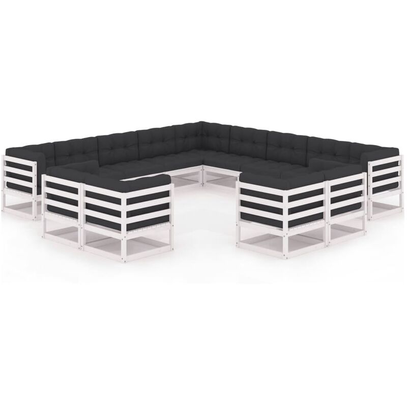 

Muebles de jardín 13 pzas y cojines blanco madera maciza pino - Blanco - Youthup
