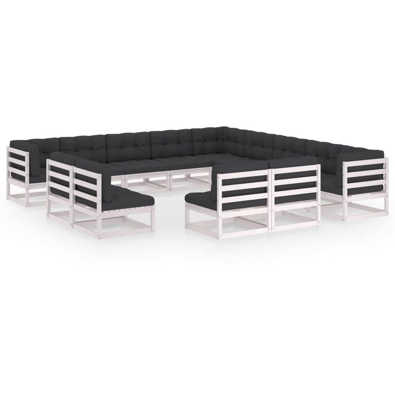 

Muebles de jardín 13 pzas y cojines blanco madera maciza pino - Blanco - Youthup