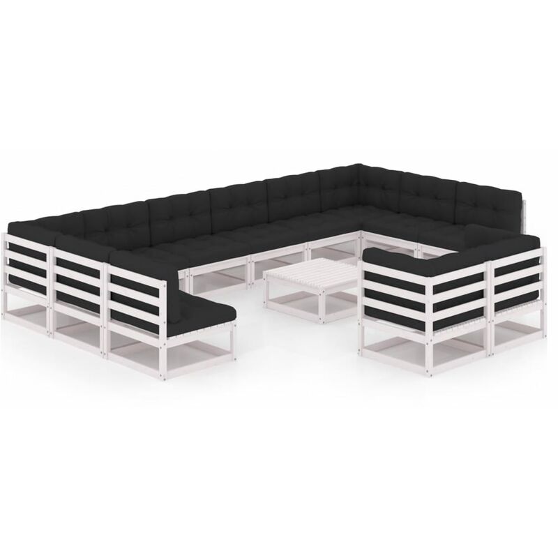 

Muebles de jardín 13 pzas y cojines blanco madera maciza pino - Blanco - Youthup