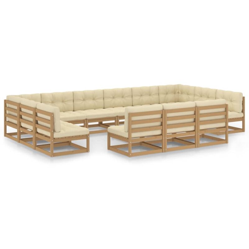 

Muebles de jardín 13 pzas y cojines marrón miel madera pino - Marrón - Youthup