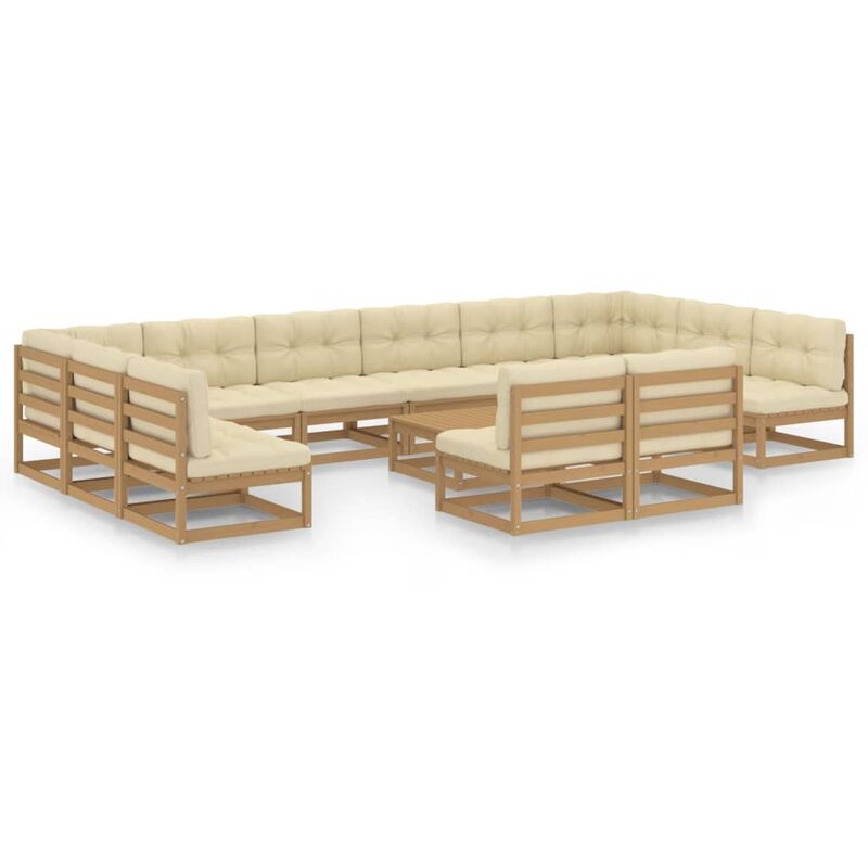 

Muebles de jardín 13 pzas y cojines marrón miel madera pino - Marrón - Youthup