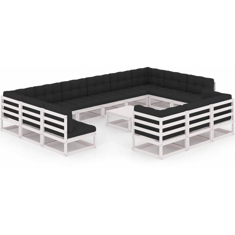 

Muebles de jardín 14 piezas con cojines blanco madera de pino - Blanco - Youthup
