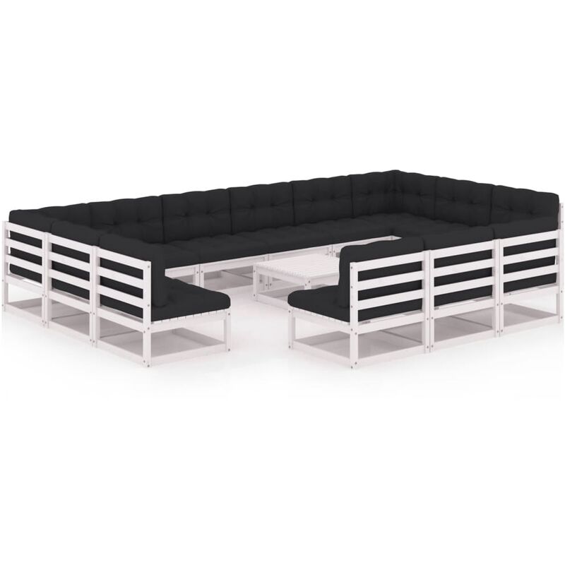 

Muebles de jardín 14 pzas y cojines blanco madera maciza pino - Blanco - Youthup