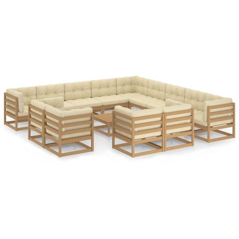 

Muebles de jardín 14 pzas y cojines marrón miel madera de pino - Marrón - Youthup