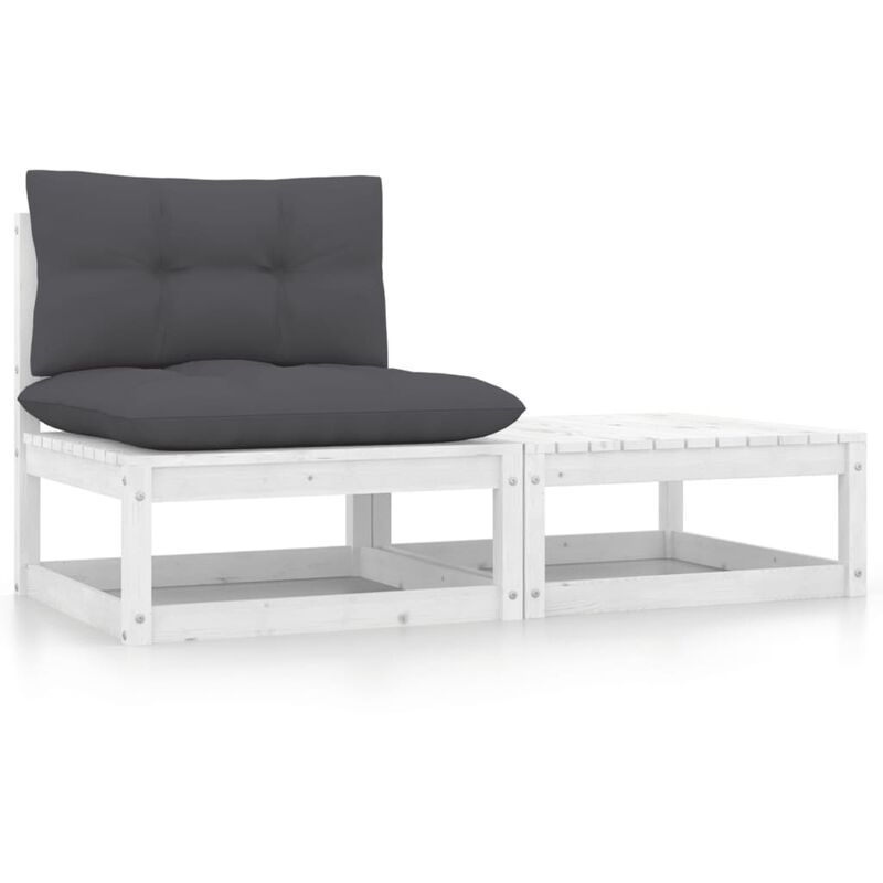 

Muebles de jardín 2 piezas cojines blanco madera de pino - Blanco - Youthup