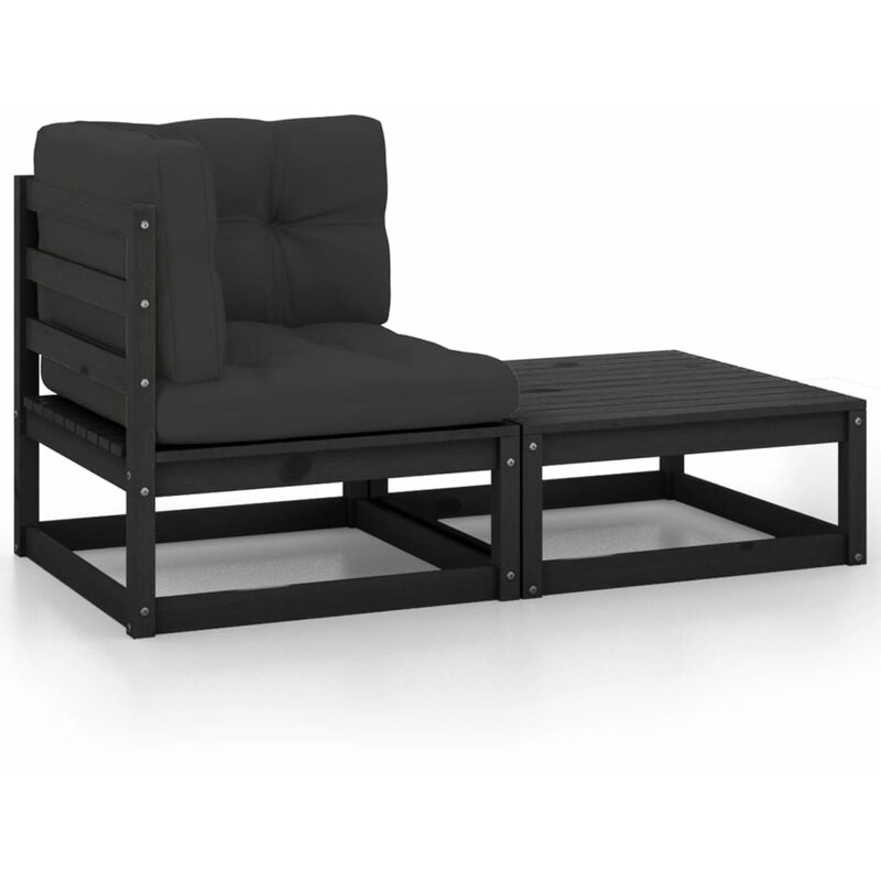 

Muebles de jardín 2 piezas cojines negro madera de pino - Negro - Youthup