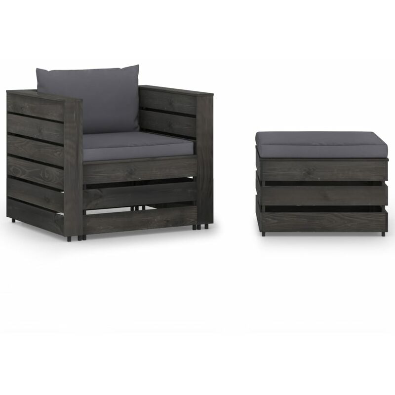 

YOUTHUP Muebles de jardín 2 piezas con cojines madera impregnada gris