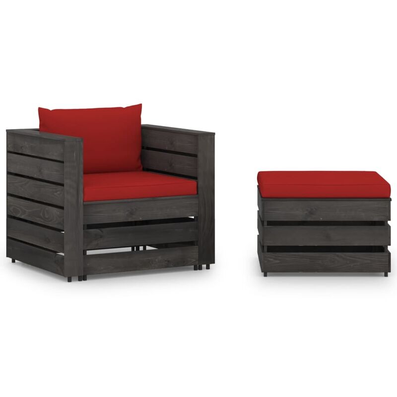 

Muebles de jardín 2 piezas con cojines madera impregnada gris - Youthup