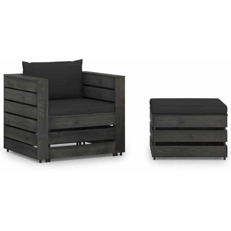 

YOUTHUP Muebles de jardín 2 piezas con cojines madera impregnada gris