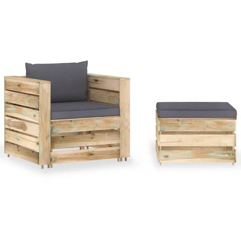 

Muebles de jardín 2 piezas con cojines madera impregnada verde - Youthup