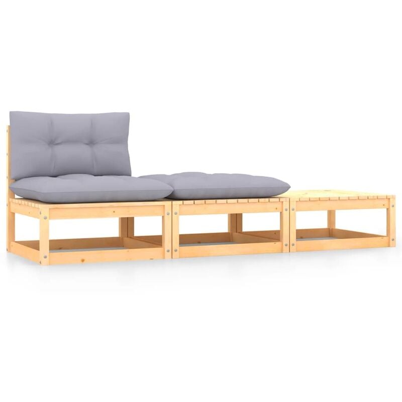 

Muebles de jardín 3 piezas cojines madera maciza pino - Marrón - Youthup