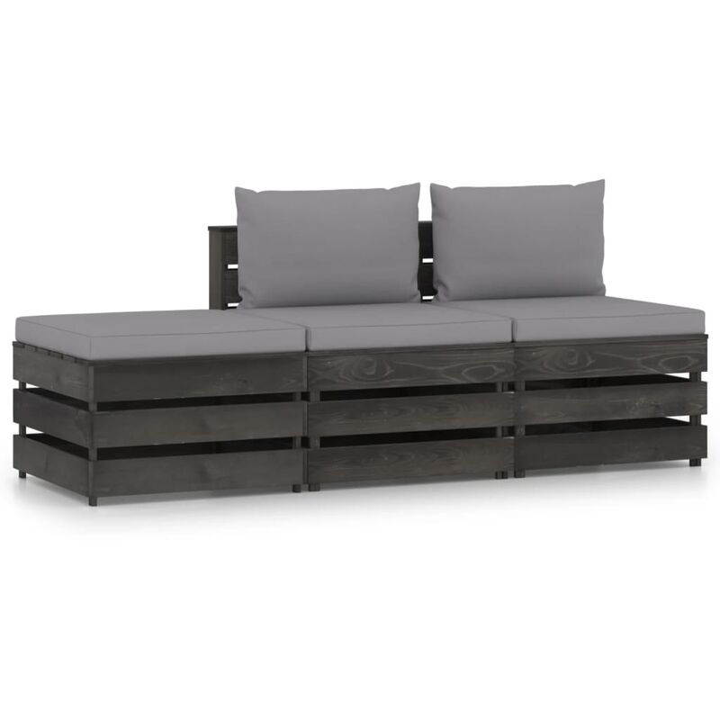 

Muebles de jardín 3 piezas con cojines madera impregnada gris - Youthup