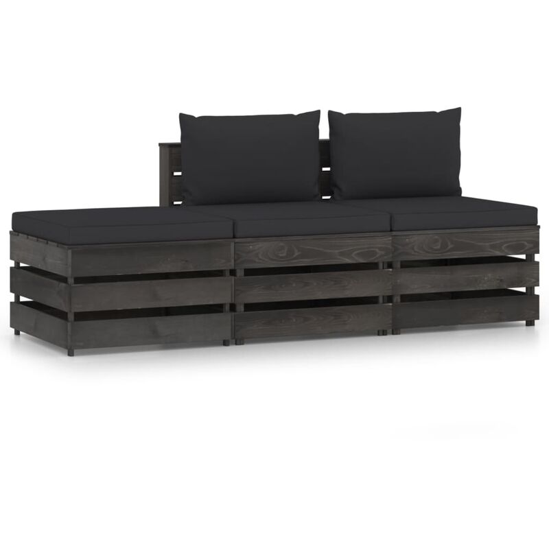 

Muebles de jardín 3 piezas con cojines madera impregnada gris - Youthup