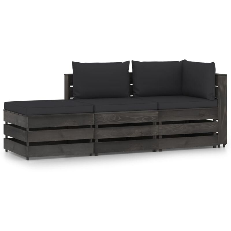 

Muebles de jardín 3 piezas con cojines madera impregnada gris - Youthup