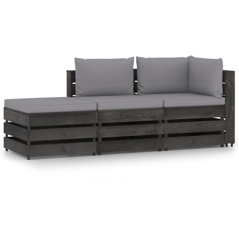 

Muebles de jardín 3 piezas con cojines madera impregnada gris - Youthup