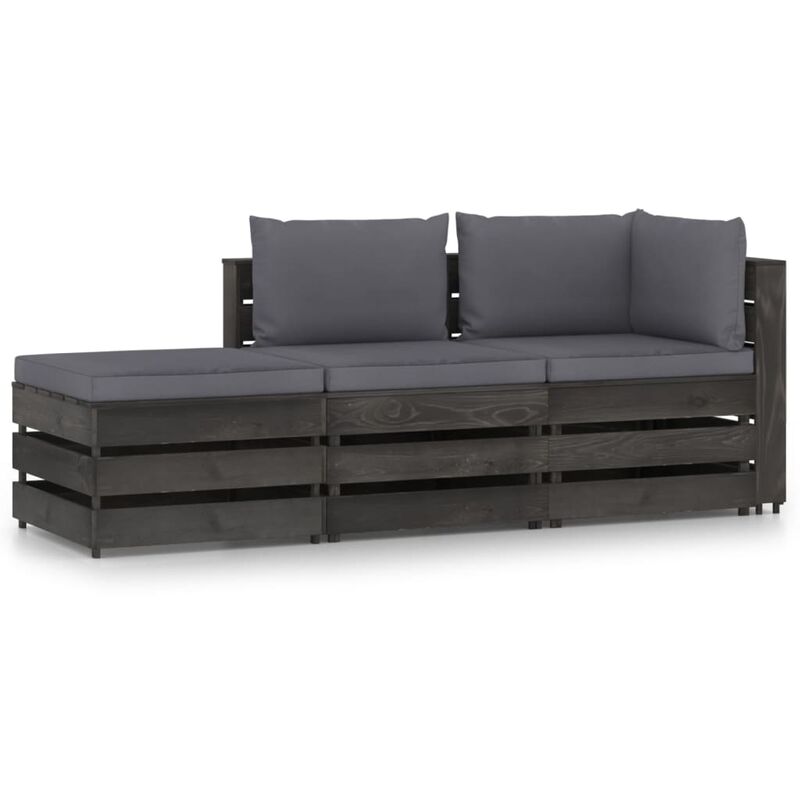 

Muebles de jardín 3 piezas con cojines madera impregnada gris - Youthup