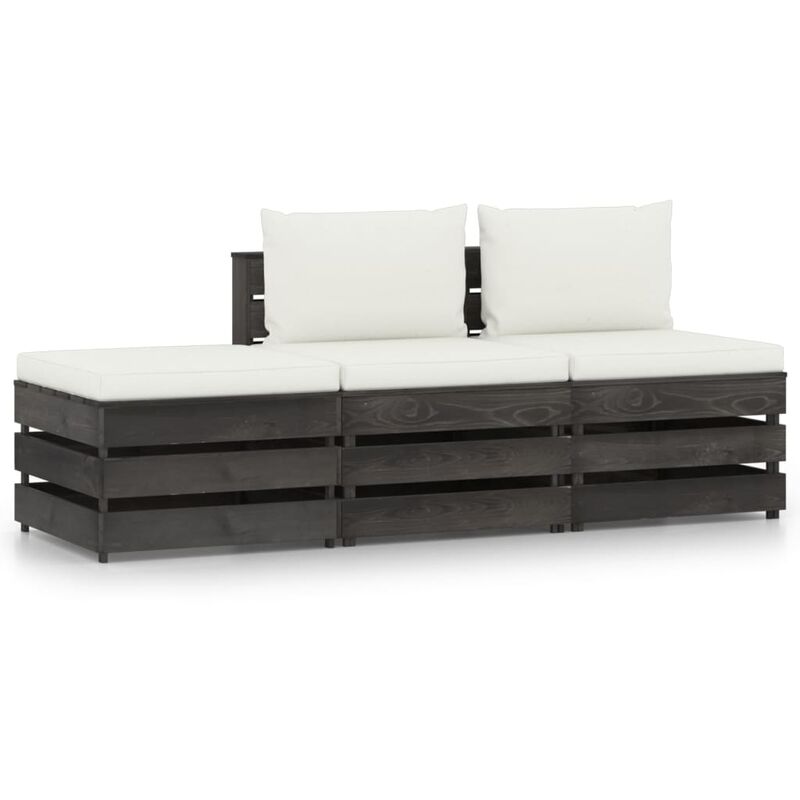

Muebles de jardín 3 piezas con cojines madera impregnada gris - Youthup